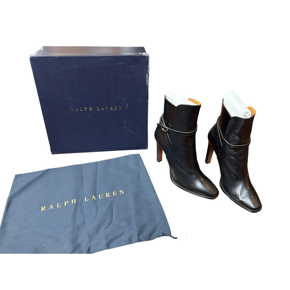 Ralph Lauren Purple Label Black Calf Leather Buckle Sleek Ankle Boots 39 Italy